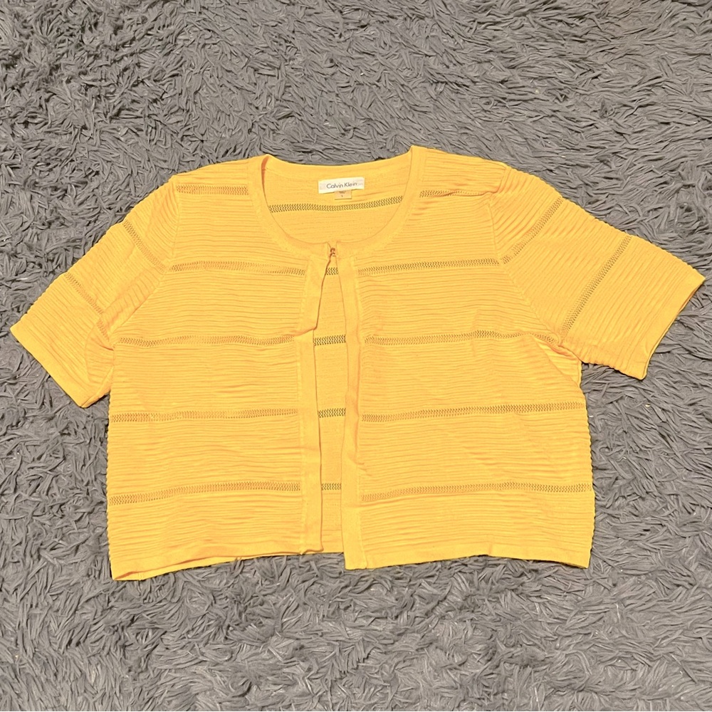 Calvin Klein Cropped Rayon See Through Cardigan